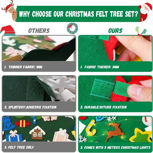 Miniatura 4 de Árbol de Navidad de fieltro para niños pequeños, 3.2 pies, mi primer árbol de Navidad+calendario de Adviento de Papá Noel para niños, 34 adornos