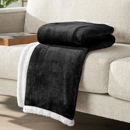 Miniatura 5 de PAVILIA Manta Throw de Forro Polar Sherpa para Sofá, Negro, Manta de Sofá de Felpa Suave y Esponjosa, Manta de Invierno Reversible y Acogedora