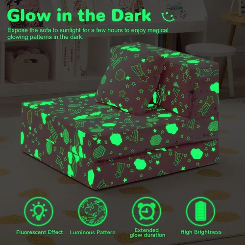 Miniatura 8 de MeMoreCool Silla Cama Futón Plegable para Niños, Sofá Cama Tri-plegable Brillante Convertible Colchón Sofá para Niños Pequeños, Sofá de Espuma
