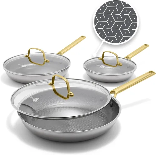 Miniatura 12 de GreenPan Hybrid - Juego de sartenes antiadherentes de acero inoxidable de 9.5 y 11 pulgadas, APEX Tri-Ply Thermobond PFAS, compatibles con inducción