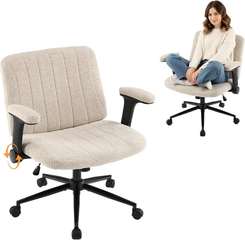 Miniatura 15 de VINGLI Silla cruzada con brazos abatibles ajustables, silla de patas cruzadas con ruedas, silla de oficina extra ancha, silla de escritorio