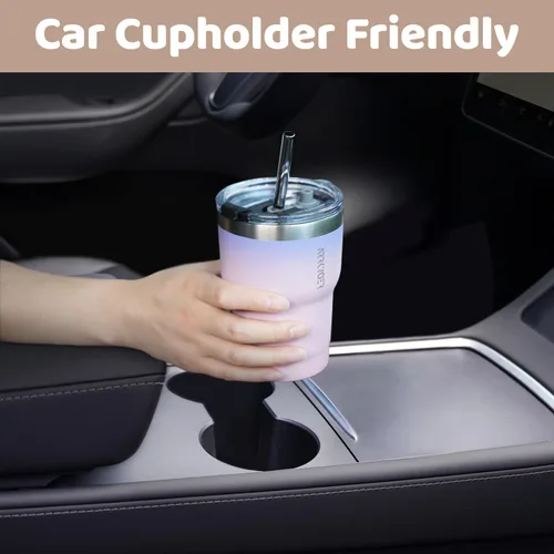 Miniatura 6 de Vaso de viaje con asa y tapa y pajita, taza de café aislada de 10 onzas, vaso de acero inoxidable reutilizable al vacío para agua, té helado o café