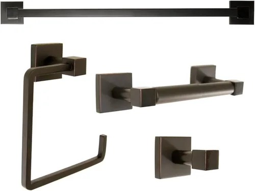 Design House Karsen 188557 - Juego de accesorios de baño de 4 piezas, bronce aceitado, incluye toallero, anillo para toallas, soporte para papel