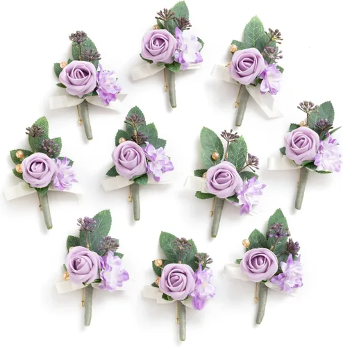 Miniatura 10 de Ling's Moment Boutonniere para Hombre, juego de 10 ramilletes para invitados, flores artificiales para decoración de boda/baile/regreso a casa, etc.