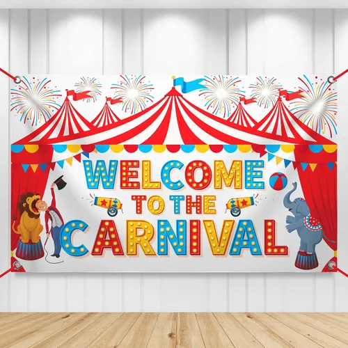 Miniatura 10 de KatchOn - Cartel de bienvenida al carnaval, extragrande, 72 x 44 pulgadas, decoraciones de carnaval, telón de fondo de carnaval para fiesta