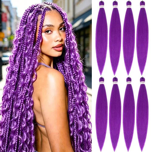 Miniatura 34 de BEFUNNY Paquete de 8 extensiones de cabello trenzado preestiradas 24 pulgadas, pelo profesional pre-estirado para crochet, trenza o rizo natural, 1b#