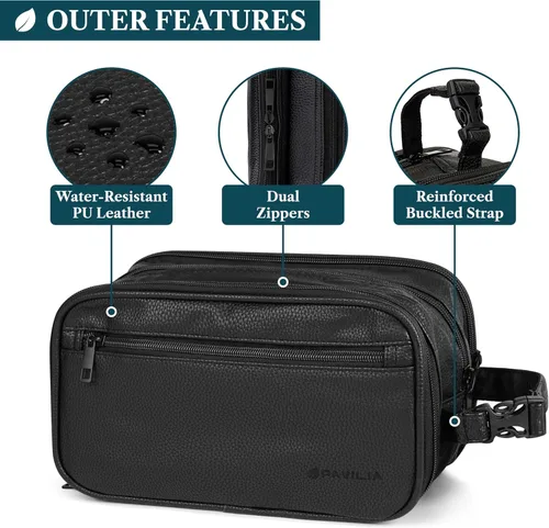 Miniatura 5 de PAVILIA - Bolsa de aseo para hombres, estuche de viaje esencial con kit de afeitado Dopp, bolsa de viaje organizadora de artículos de tocador