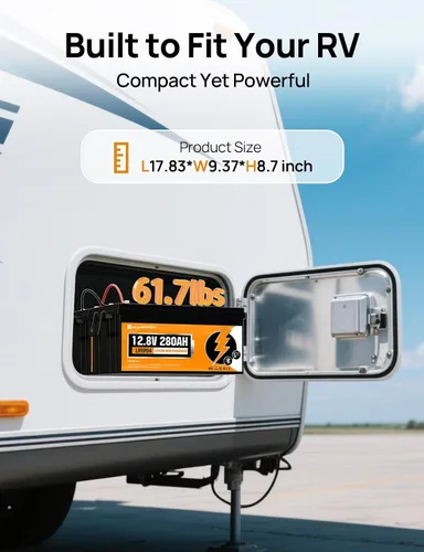 Miniatura 5 de ECO-WORTHY Batería LiFePO4 de 3584 Wh, 12 V, 280 Ah con Bluetooth y corte de baja temperatura, BMS integrado de 200 A, ciclo profundo para cámper