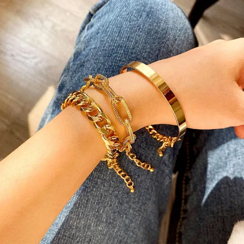 Miniatura 149 de Long tiantian Pulsera de oro gruesa para mujer, pulseras de oro delicadas, pulseras para mujer, pulseras apilables de eslabones de cadena