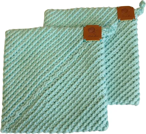 Miniatura 15 de Soportes para ollas de ganchillo hechos a mano, colección de color sólido, algodón de 6 x 6 pulgadas, resistentes al calor, doble capa, lazo