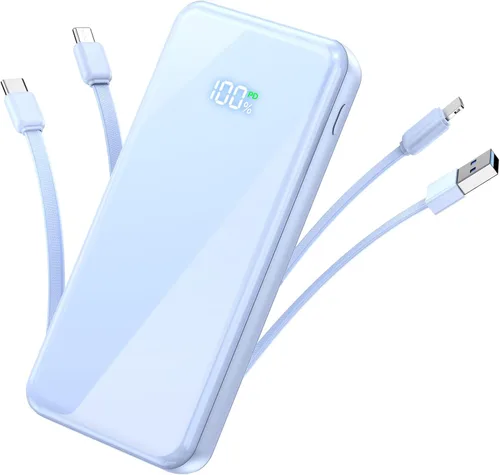 Portable Charger,50000mAh Power Bank Built-in Cable, 22.5W PD USB C In & Out Fast Charging, External Battery Pack with 6 Output & 2 Input, Travel