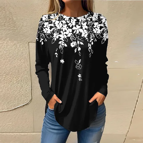 Miniatura 2 de WomensFallFashion2023 Dressy Casual Long Sleeve Shirts Loose Crew Neck Floral Print Tunic Tops to wear with Leggings 6