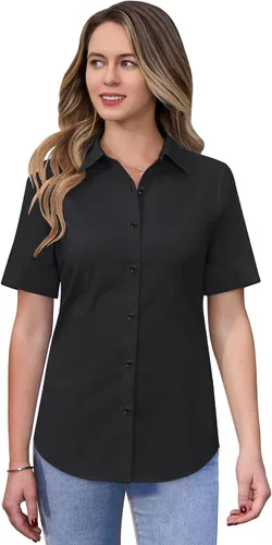 Miniatura 6 de siliteelon Camisas de vestir de manga corta con botones para mujer, camisas de algodón con botones para mujer, blusa ajustada de manga 3/4