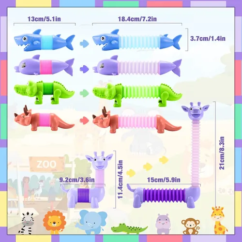 Miniatura 6 de Delighkidz Juguetes antiestrés de animales para niños pequeños: 6 tubos LED de animales para niños de 3, 4, 5, 6, 7, 8 años, regalos de cumpleaños