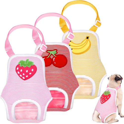 Nuanchu 3 piezas de pañales sanitarios para perras con tirantes ajustables, pañales lavables y reutilizables para perros pequeños, medianos y