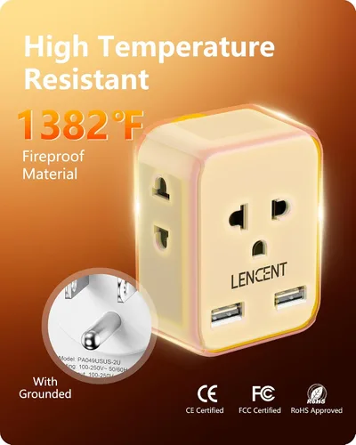 Miniatura 6 de LENCENT Adaptador de Enchufe de la UE a EE. UU., Adaptador de Toma Europeo a EE. UU. con 2 USB, Toma de Europa a América, Extensor de Toma de 3