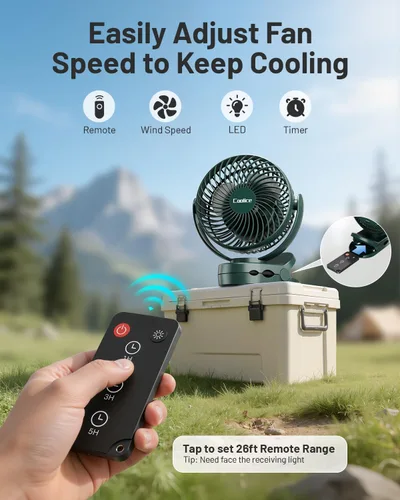 Miniatura 4 de Ventilador de camping con control remoto, ventilador de batería recargable de 12000 mAh, ventiladores de campamento para tiendas de campaña con luz