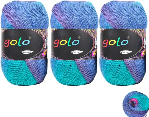 Miniatura 34 de Hilo de lana golo para tejer 200 yardas, hilo Cachemire multicolor arcoíris