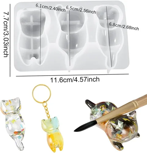 Miniatura 5 de Moldes de resina con soporte para bolígrafo de gato, moldes de resina epoxi con soporte para bolígrafos de animales, moldes de silicona 3D