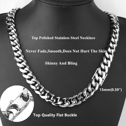 Miniatura 5 de WXP Collar y pulsera de cadena de eslabones cubanos de acero inoxidable para hombres y niños gargantilla hip hop joyería de 0433in0591in0748in 75