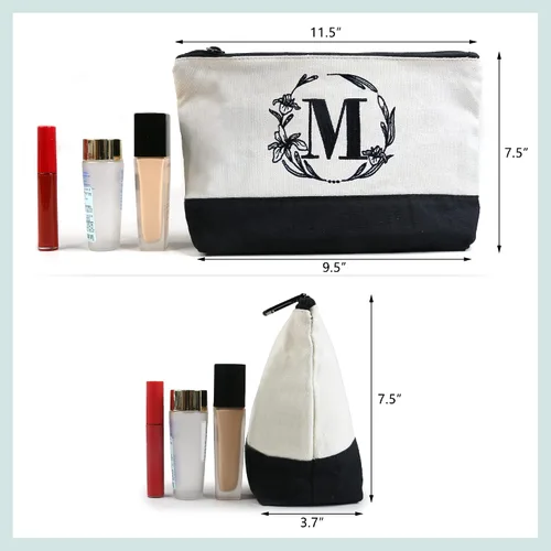 Miniatura 9 de BeeGreen Bolsas de lona con inicial, regalo de cumpleaños personalizado para mujer, monograma bordado con mango de cuero