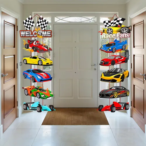 Miniatura 7 de Cartel de bienvenida para puerta de coche de carreras, decoración de fiesta de cumpleaños para fanáticos de carreras, suministros de baby shower