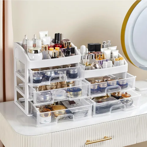 Miniatura 6 de Organizador de escritorio con cajones, organizador de almacenamiento de 3 cajones, cajones de almacenamiento de escritorio para suministros