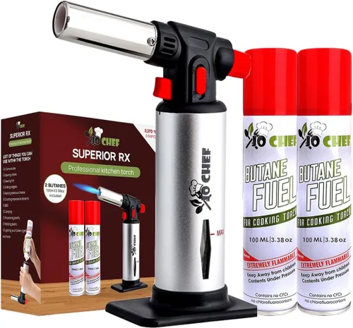 Miniatura 8 de Jo Chef Antorcha de cocina con butano incluido – Encendedor recargable con bloqueo de seguridad y llama ajustable, soplete culinario para cocinar