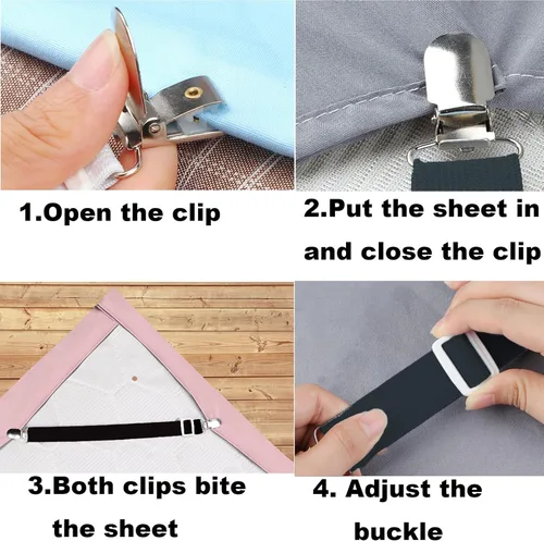 Miniatura 6 de 10 correas ajustables para sábanas, clips para sábanas, soporte elástico para sábanas bajeras, clips de correas de sábana bajera, tirantes de cierre