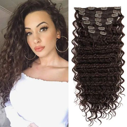 Miniatura 11 de Extensiones de cabello sintético rizado con clip de doble trama, resistencia al calor, onda profunda gruesa, con clip, 7 piezas