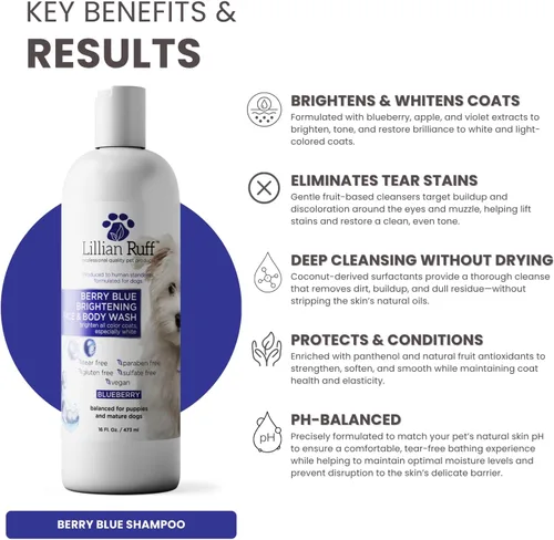 Miniatura 3 de Lillian Ruff PRO Formula Berry Blue Brightening Champú para mascotas – Champú blanqueador profesional ultrahidratante para perros, potenciador