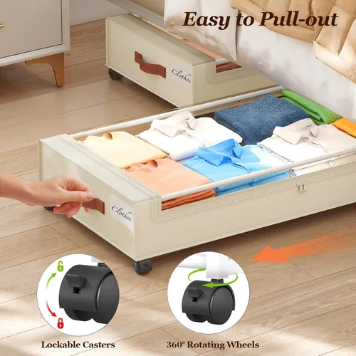 Miniatura 6 de Yecaye Almacenamiento debajo de la cama con ruedas, paquete de 2, contenedores de almacenamiento extra grandes de 85 L debajo de la cama con marco