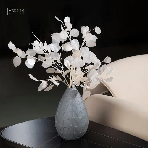 Miniatura 3 de Nuevo jarrón de cerámica de lujo moderno para decoración casera (gris hoja)
