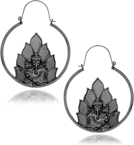 RechicGu Ethnic Bali Jhumka Jhumki Lotus Mexico Gypsy - Aretes colgantes tradicionales con caja de regalo (elefante negro), Metal Concha