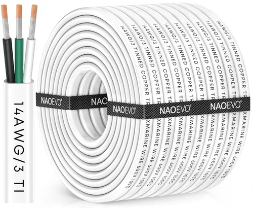 Miniatura 12 de NAOEVO Cable marino de calibre 14, cable eléctrico marino triplex 14/3, resistente al agua/aislado de PVC/cobre estañado sin oxígeno, cable de 14