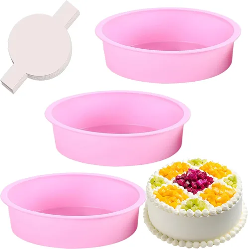 Miniatura 8 de Moldes redondos de 4 pulgadas para hornear, paquete de 3 moldes de silicona para pasteles con 40 piezas de papel pergamino, moldes antiadherentes