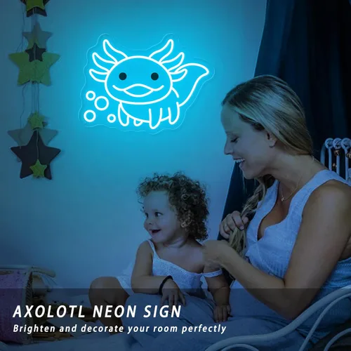 Miniatura 5 de Axolotl - Letrero de neón para regalos de niños y niñas, letrero LED de ajolote azul hielo alimentado por USB, letrero de luz nocturna regulable