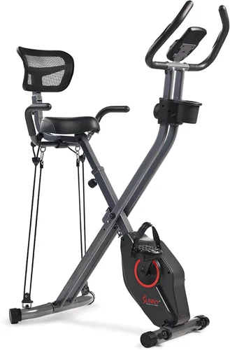 Sunny Health & Fitness Smart Folding X-Bike, Portable Compact Exercise Bike for Indoor Cycling Workout, Home Cardio Training Machine, Free SunnyFit