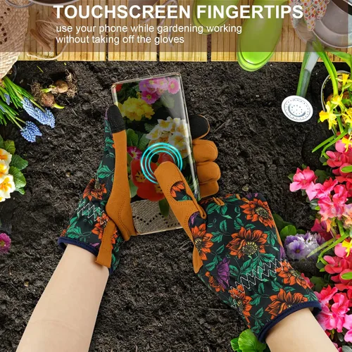 Miniatura 6 de Guantes de jardinería de cuero para mujer, guantes de jardín a prueba de espinas, guantes de trabajo para pantalla táctil, regalos Colorb
