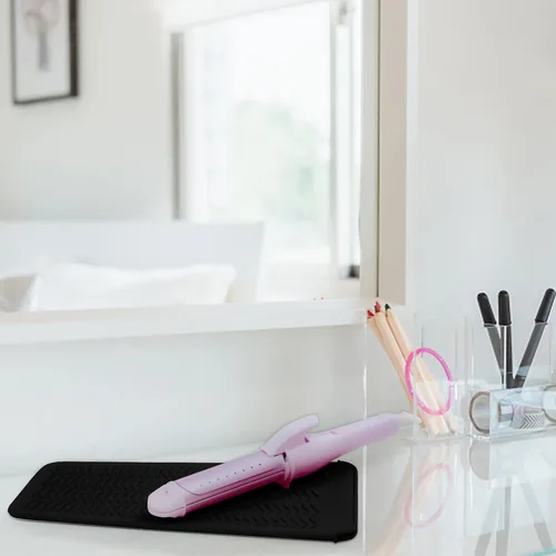 Miniatura 6 de Bolsa de silicona resistente al calor para alisadora de cabello, rizador, plancha plana y herramientas de cabello caliente, 2 unidades, color negro