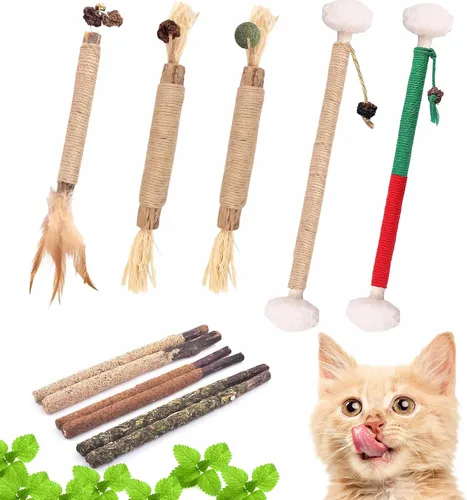 Silvervine Sticks - Juego de juguetes de cuerda de hierba gatera para la limpieza de dientes de gatos, juguetes para masticar gatos, juguetes de