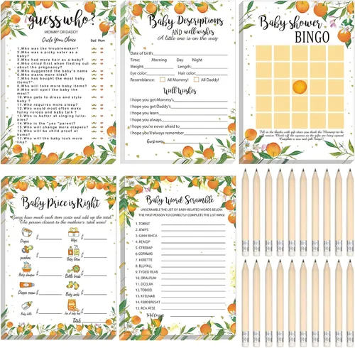 Miniatura 18 de Yinder 145 tarjetas de actividades para juegos de baby shower con 20 lápices, incluye descripción de bingo para bebés y deseos, adivina quién es