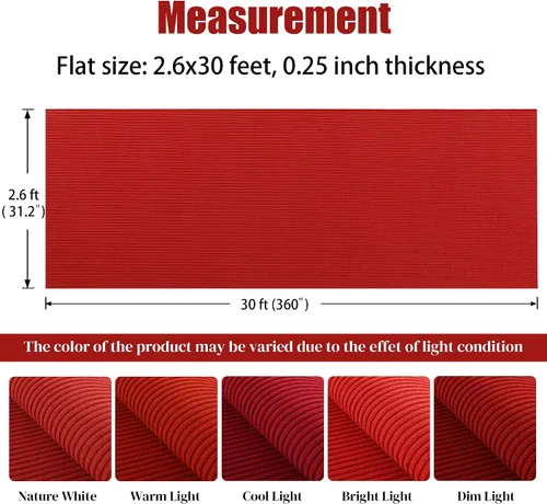 Miniatura 3 de HOMBYS Alfombra roja extra gruesa de 450 GSM para fiestas y eventos, 2.6 x 30 pies, camino de pasillo rojo para ceremonia de boda, alfombra