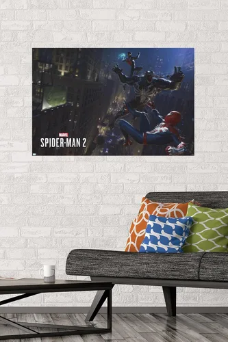 Miniatura 2 de Marvel's Spider-Man 2 - Póster de pared de lucha con veneno, 34 pulgadas de largo x 22.4 pulgadas de ancho, paquete de póster y montaje prémium
