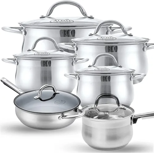 Miniatura 3 de Alpine Cuisine Juego de utensilios de cocina de aluminio, 7 piezas, cacerola con revestimiento antiadherente, horno holandés, sartén wok con mango