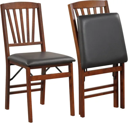 Miniatura 17 de Giantex Juego de 2 sillas de comedor plegables de madera negra con asiento acolchado, marco de madera maciza, carga máxima de 400 libras, sin