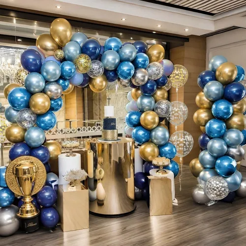 Miniatura 2 de Globos de color azul dorado y plateado, 50 unidades de 12 pulgadas, color azul marino metálico, azul marino, azul claro, plateado y dorado