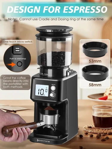 Miniatura 6 de Homtone - Molinillo de café espresso de muelas cónicas, 51 ajustes precisos, molino eléctrico con soporte para portafiltro, ajustable para 2-12