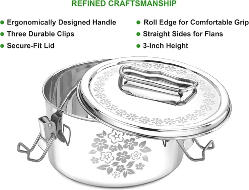 Miniatura 3 de Flanera de acero inoxidable (diseño láser), sartén flan de 6 x 6 x 3.5 pulgadas, capacidad 38 fl. oz, compatible con Instant Pot de 3 cuartos