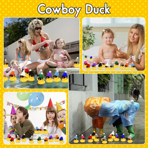 Miniatura 6 de HAVAGDTM Juego de 12 mini patos con mini sombreros, collar y lentes de sol, juguete de pato de baño para baby shower, cumpleaños, natación, fiesta